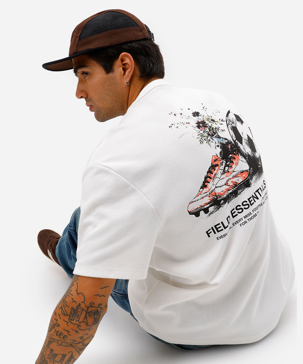 camiseta masculina de algodão estampada off white