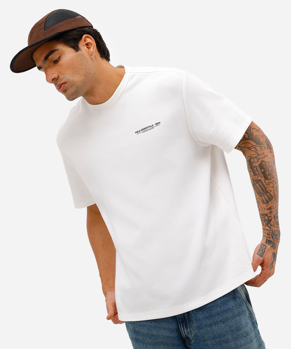 camiseta masculina de algodão estampada off white