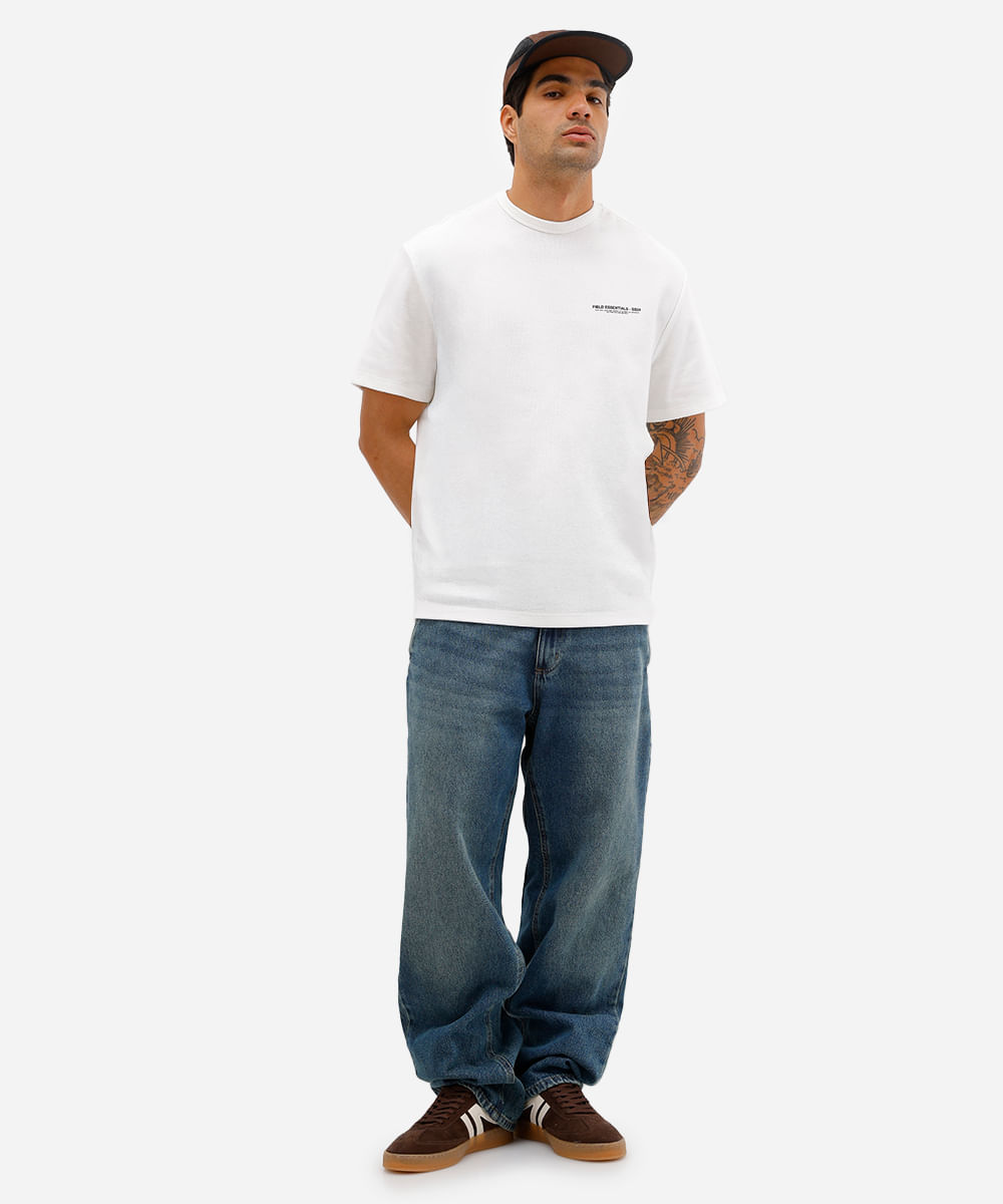 camiseta masculina de algodão estampada off white