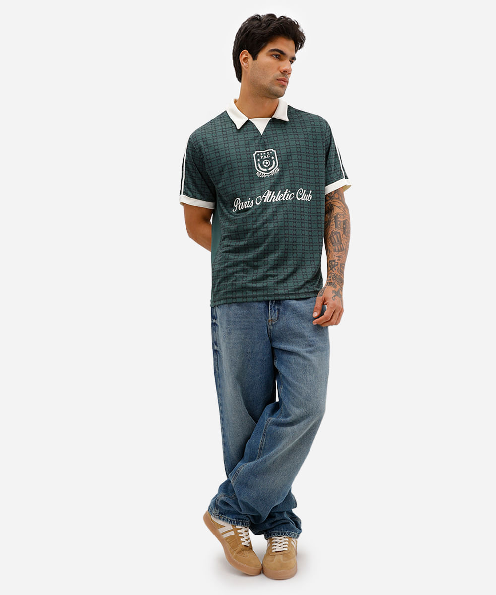camiseta retrô unissex com gola manga curta paris verde