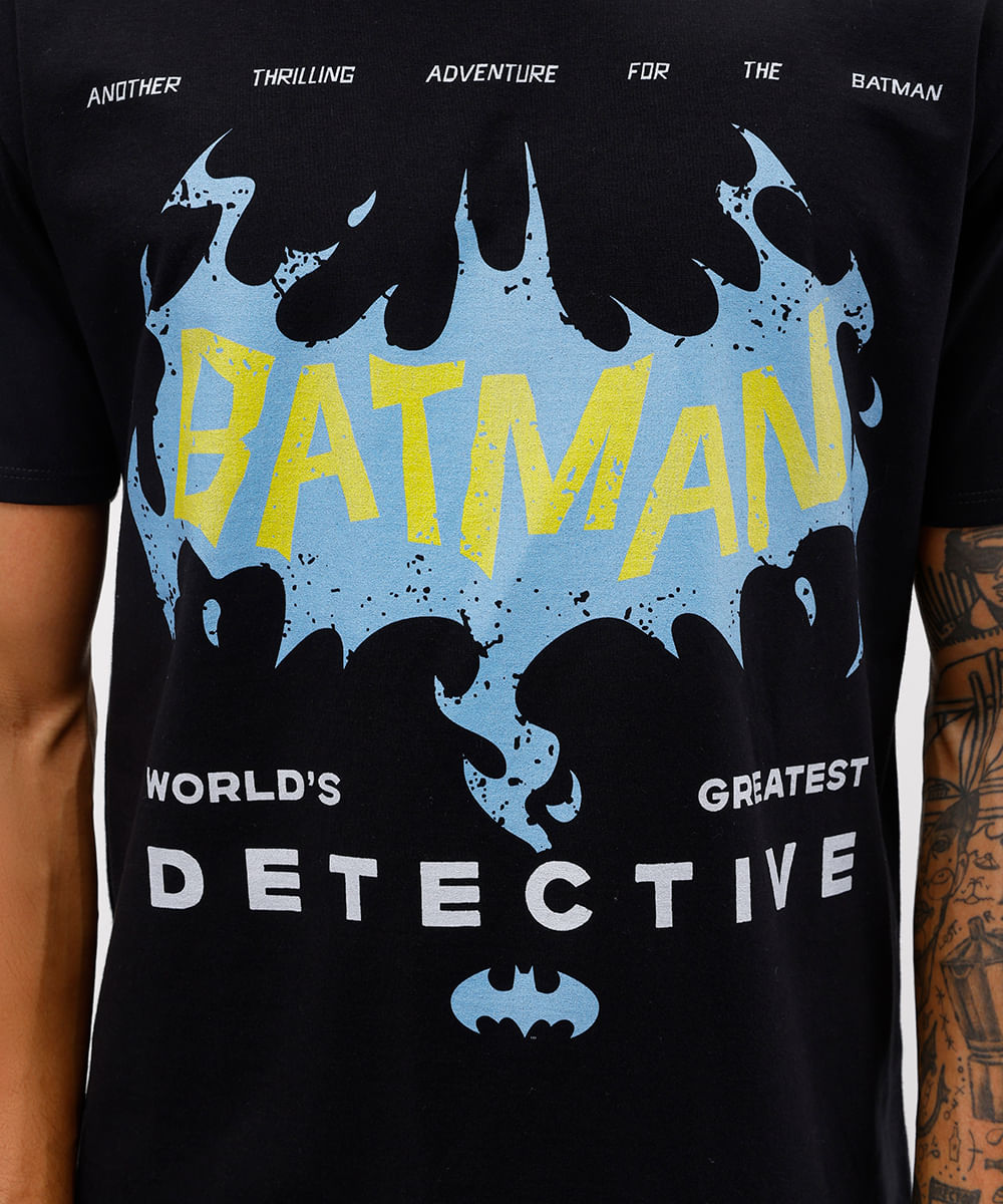 camiseta masculina de algodão batman preta