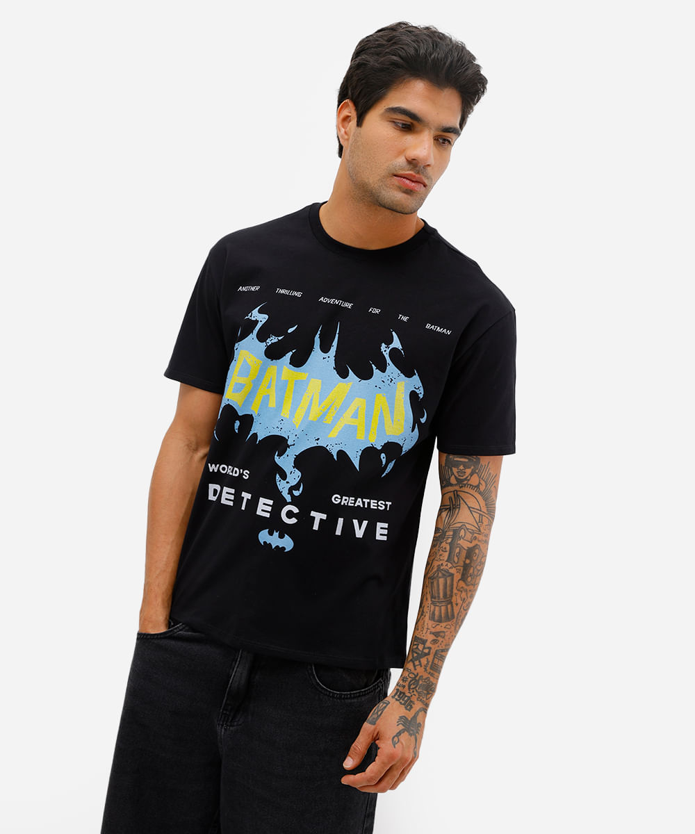 camiseta masculina de algodão batman preta
