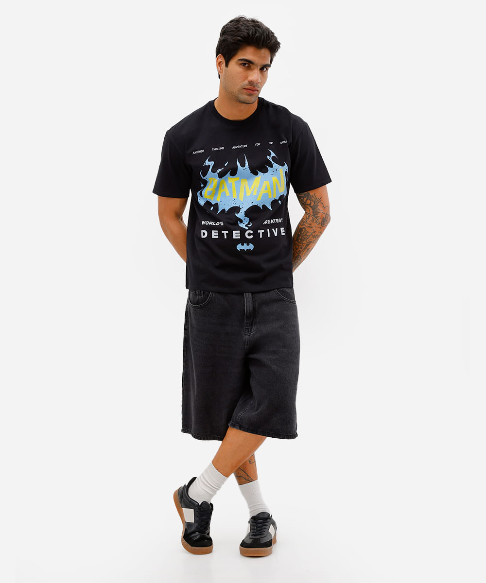 camiseta masculina de algodão batman preta