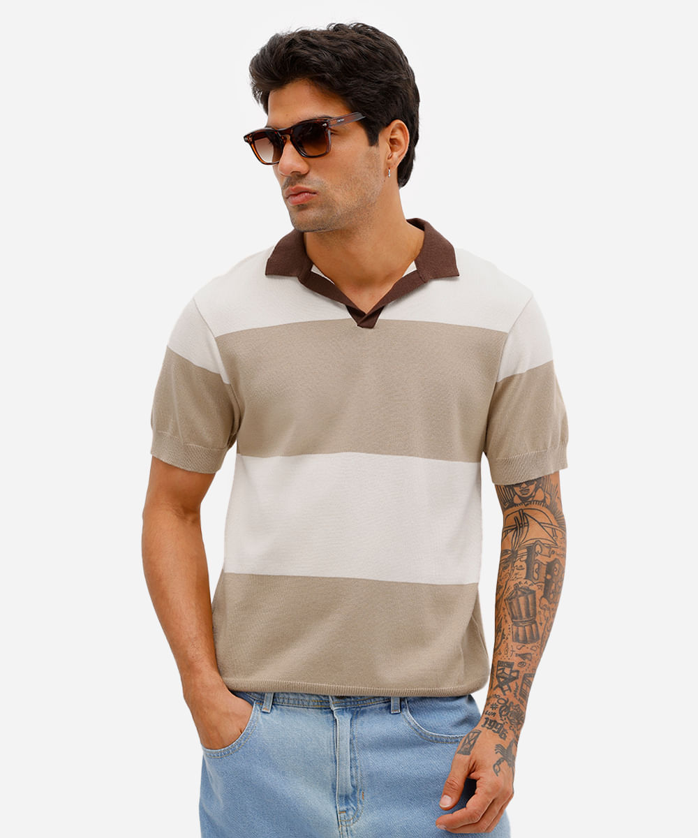 polo masculina de tricot listrada colorida