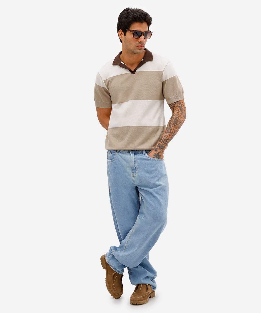 polo masculina de tricot listrada colorida