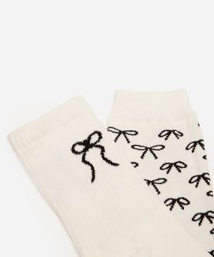 kit de 2 meias femininas cano alto lacinho off white