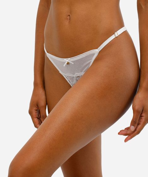 calcinha fio dental de tule com renda off white