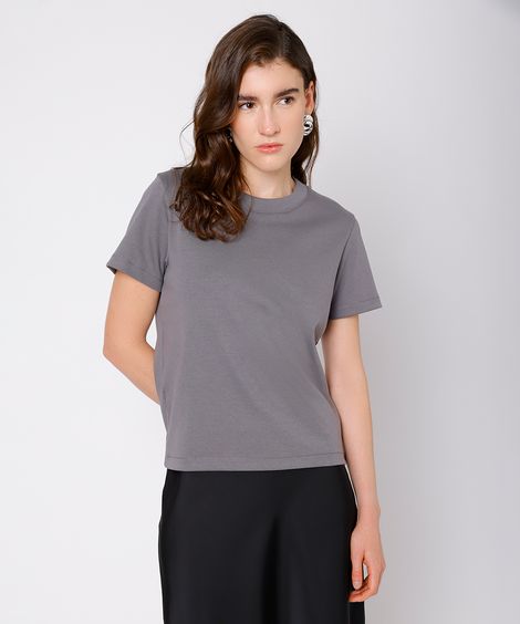 camiseta feminina de algodão peruano slim mindset cinza