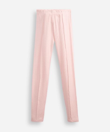 calça legging infantil canelada com nervura rosa