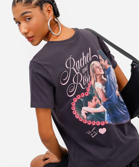 camiseta feminina de algodão friends cinza