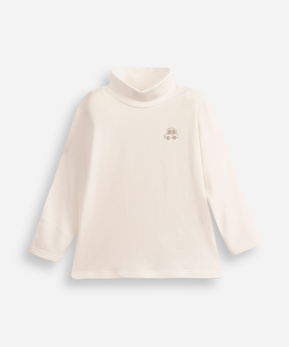 camiseta infantil gola alta manga longa off white
