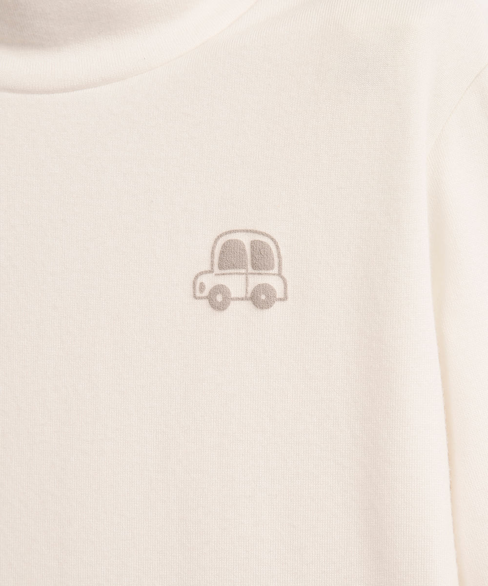 camiseta infantil gola alta manga longa off white