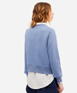 blusão feminino de moletom felpado cropped stitch azul