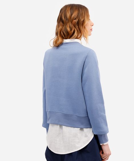 blusão feminino de moletom felpado cropped stitch azul