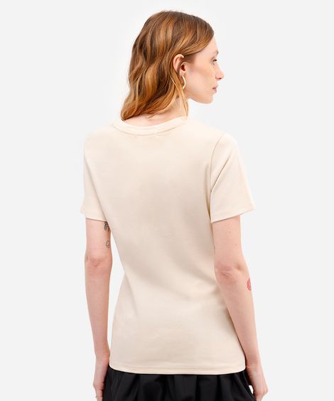 camiseta baby look feminina de algodão básica bege