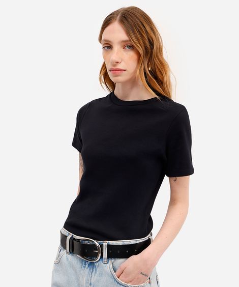 camiseta baby look feminina de algodão básica preta