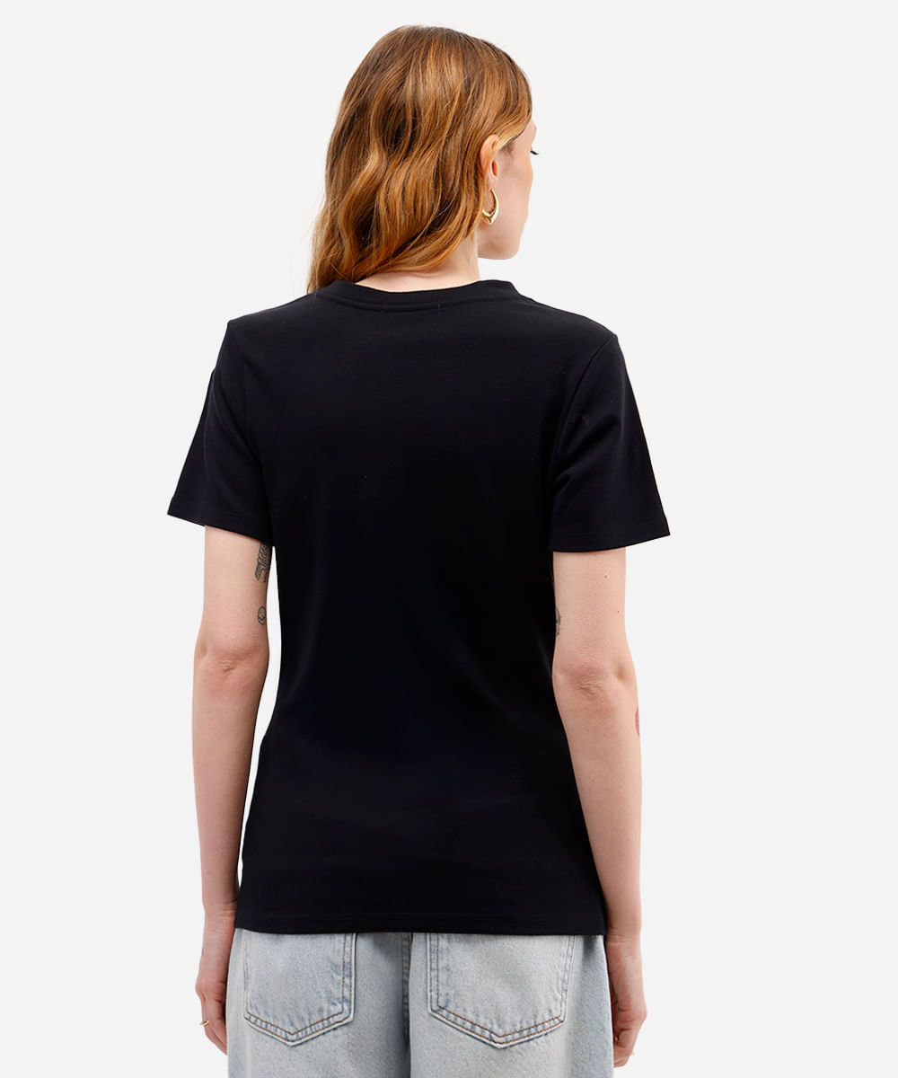 camiseta baby look feminina de algodão básica preta