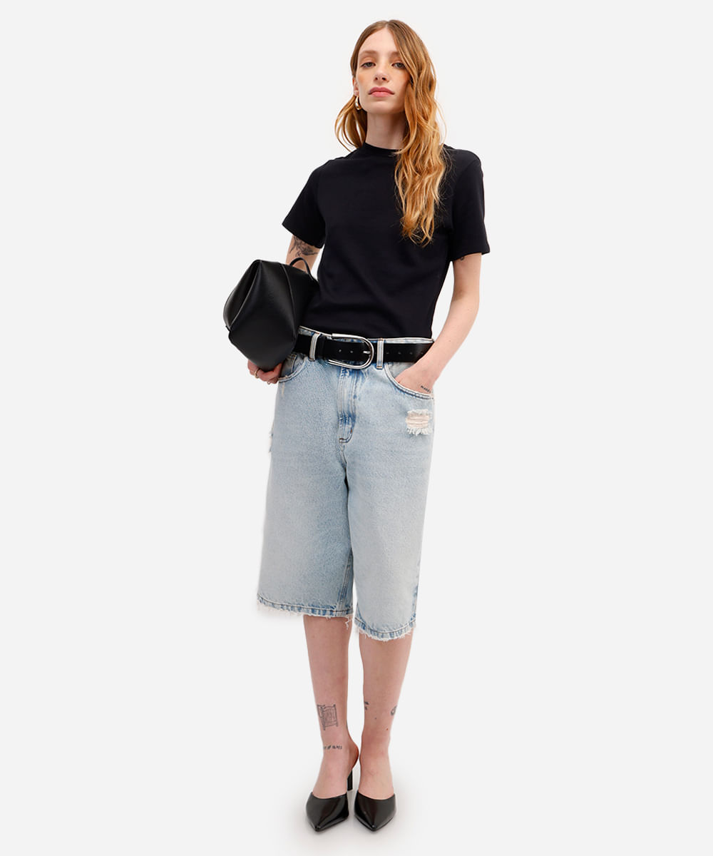 camiseta baby look feminina de algodão básica preta