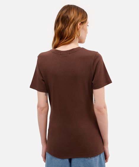 camiseta baby look feminina de algodão básica marrom