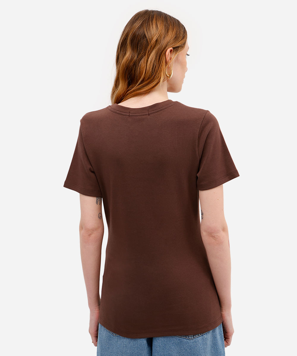 camiseta baby look feminina de algodão básica marrom