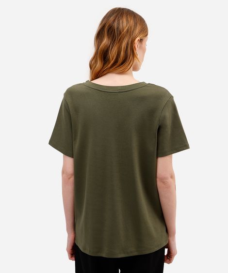 camiseta básica feminina de algodão decote v verde