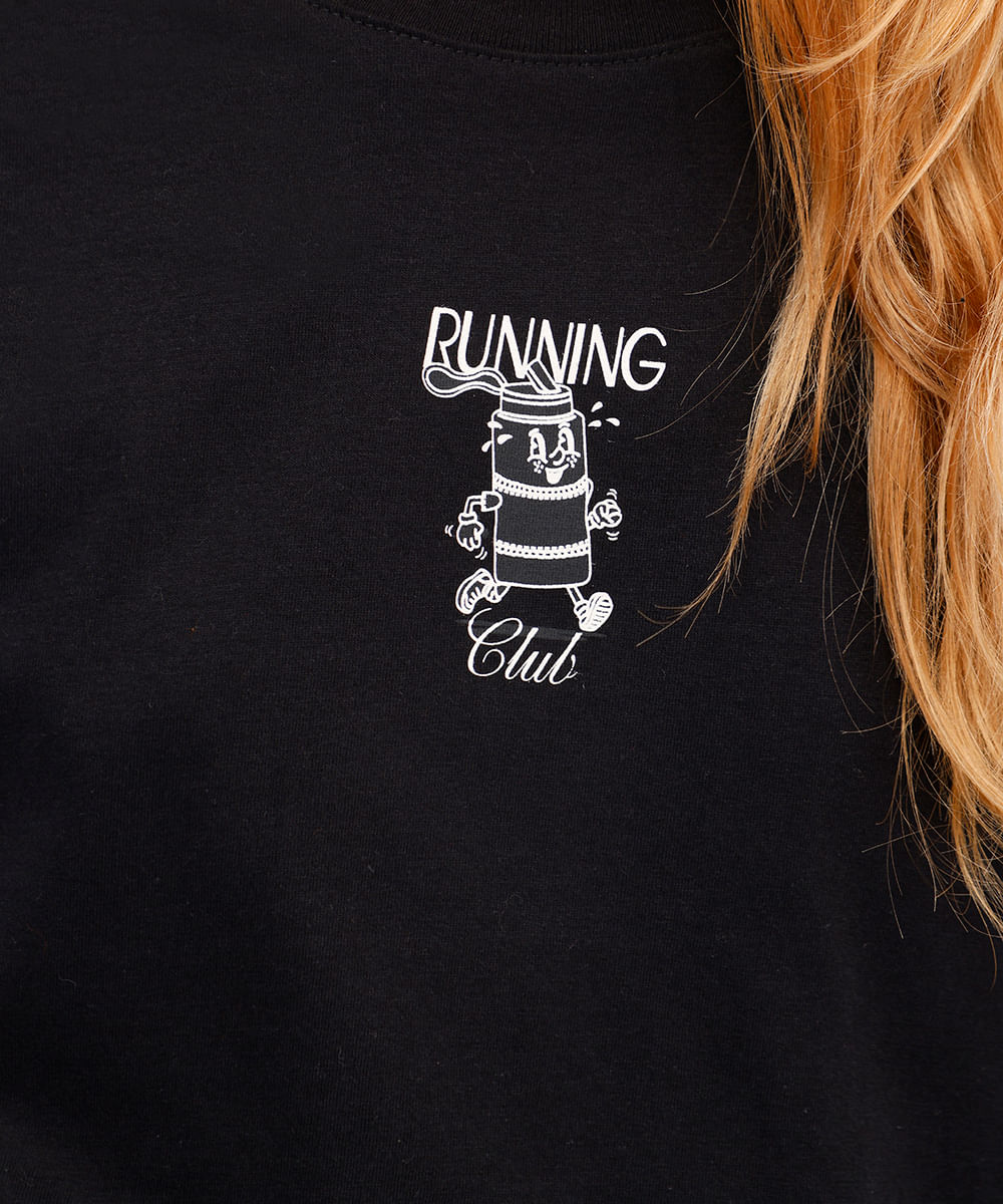 camiseta feminina de algodão running club preta