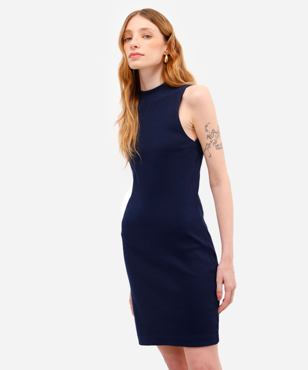 vestido curto feminino de algodão canelado azul