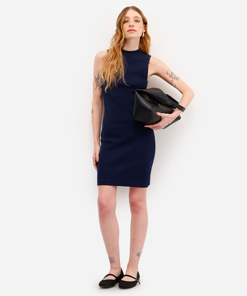 vestido curto feminino de algodão canelado azul