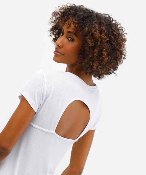 camiseta feminina esportiva ace de poliamida com recorte texturizada branca