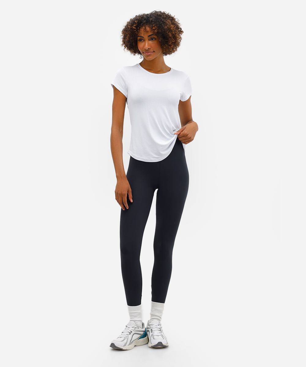 camiseta feminina esportiva de poliamida com recorte texturizada branca