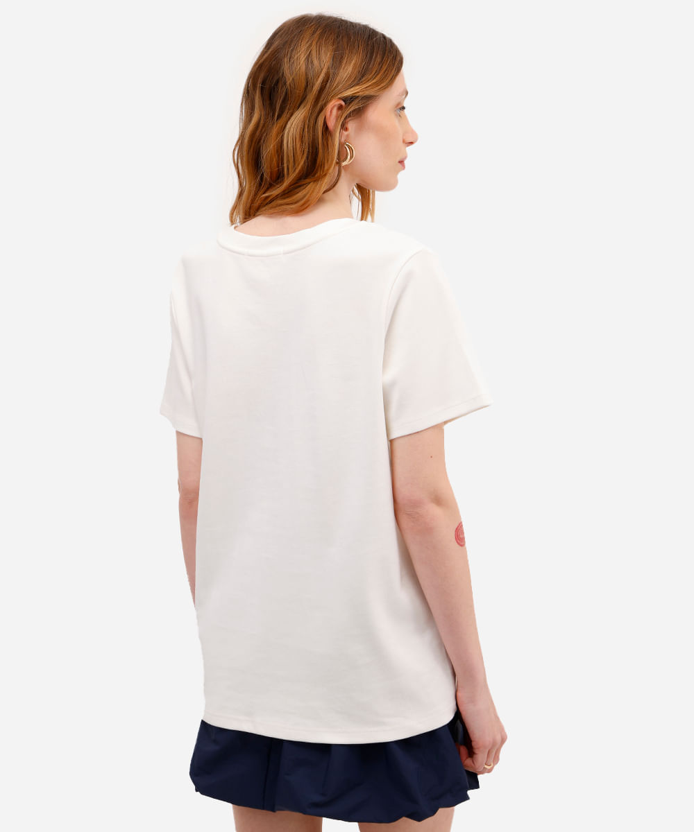 camiseta básica feminina de algodão decote v off white