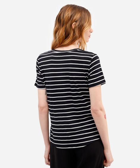 camiseta de viscose manga curta listrada preta