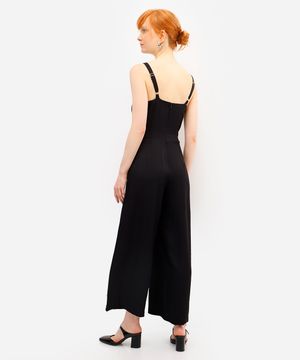 macacão feminino de viscose texturizado preto