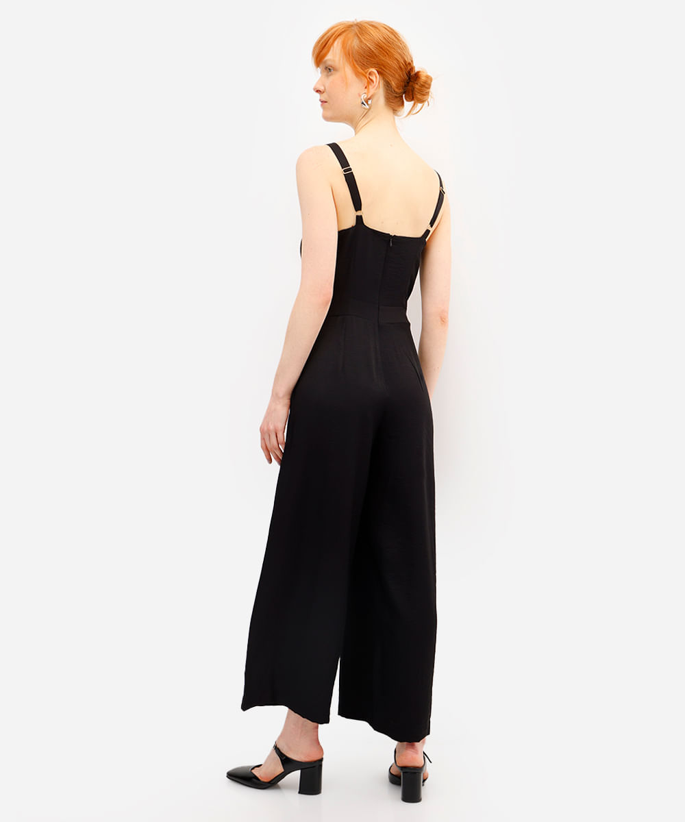 macacão feminino de viscose texturizado preto