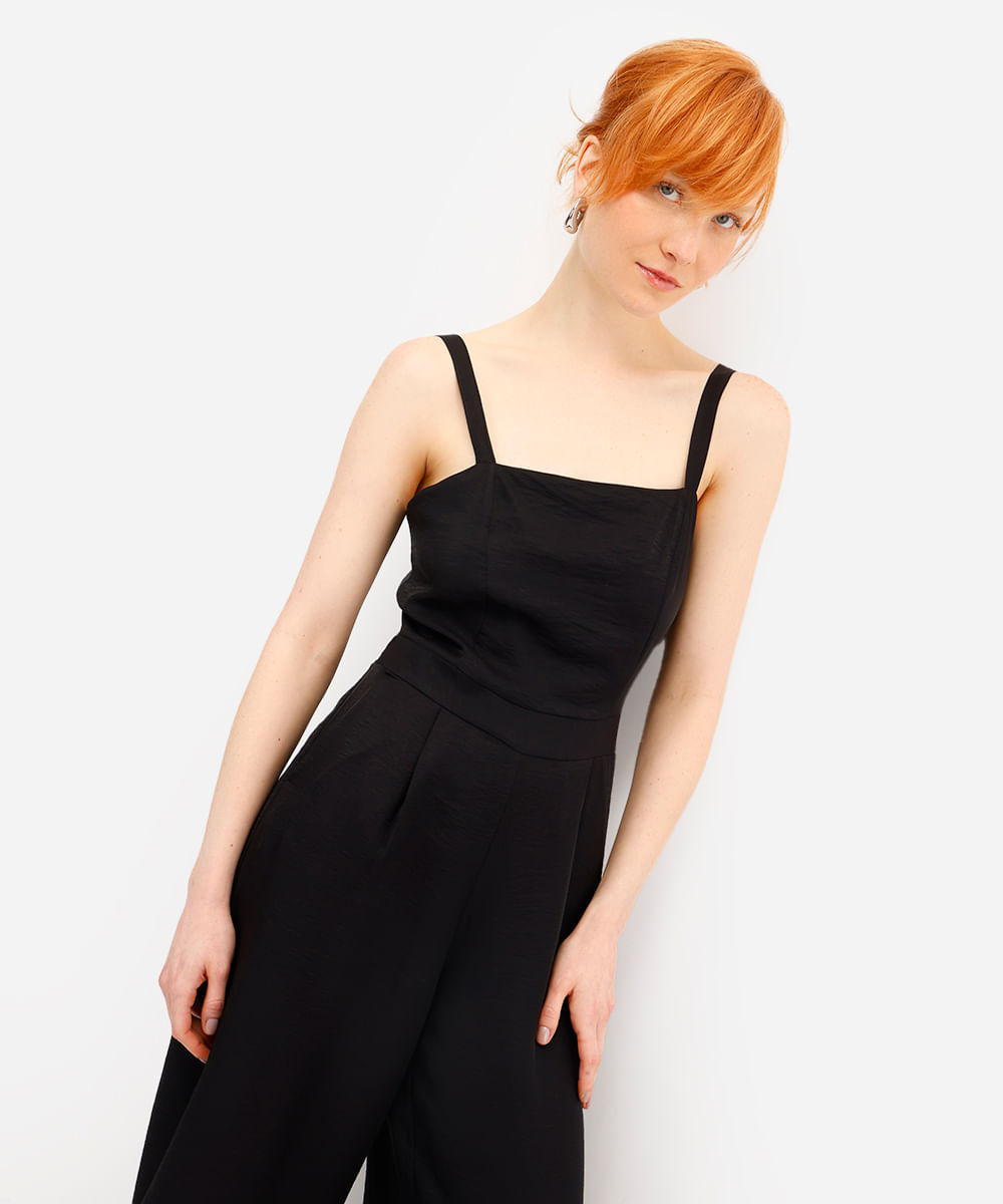macacão feminino de viscose texturizado preto