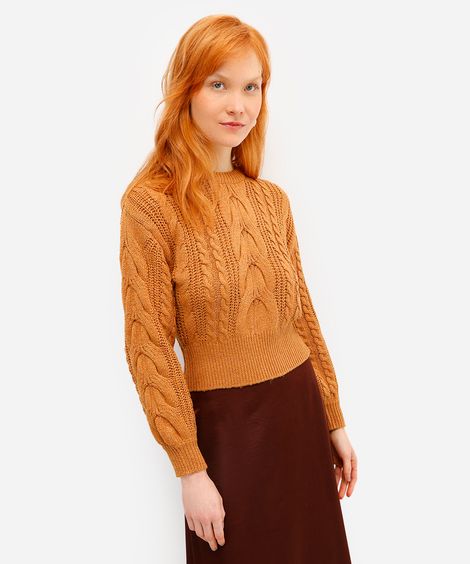suéter feminino de tricot texturizado amarelo