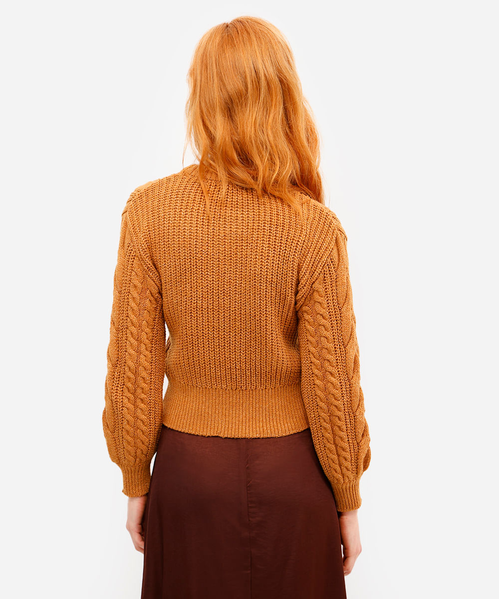 suéter feminino de tricot texturizado amarelo
