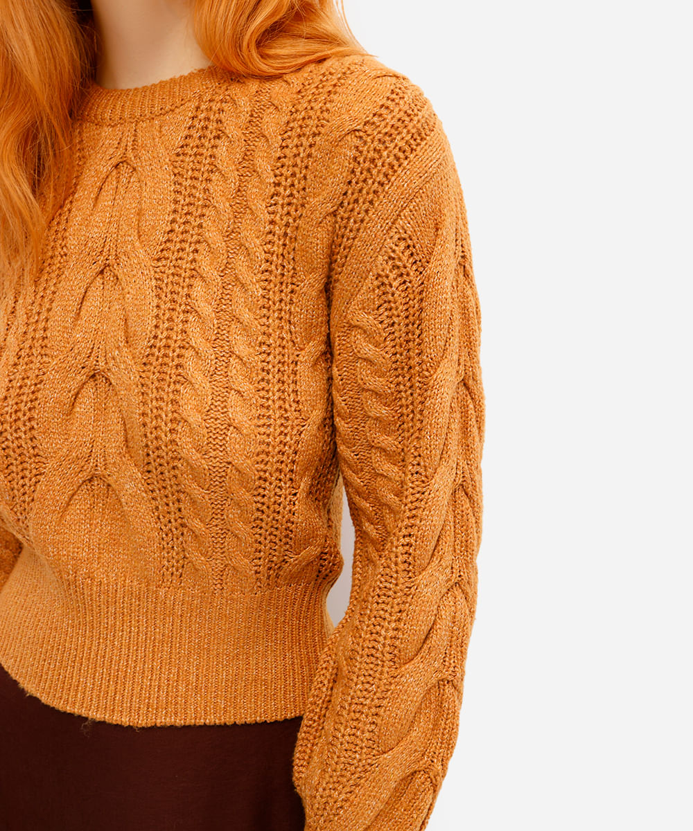 suéter feminino de tricot texturizado amarelo