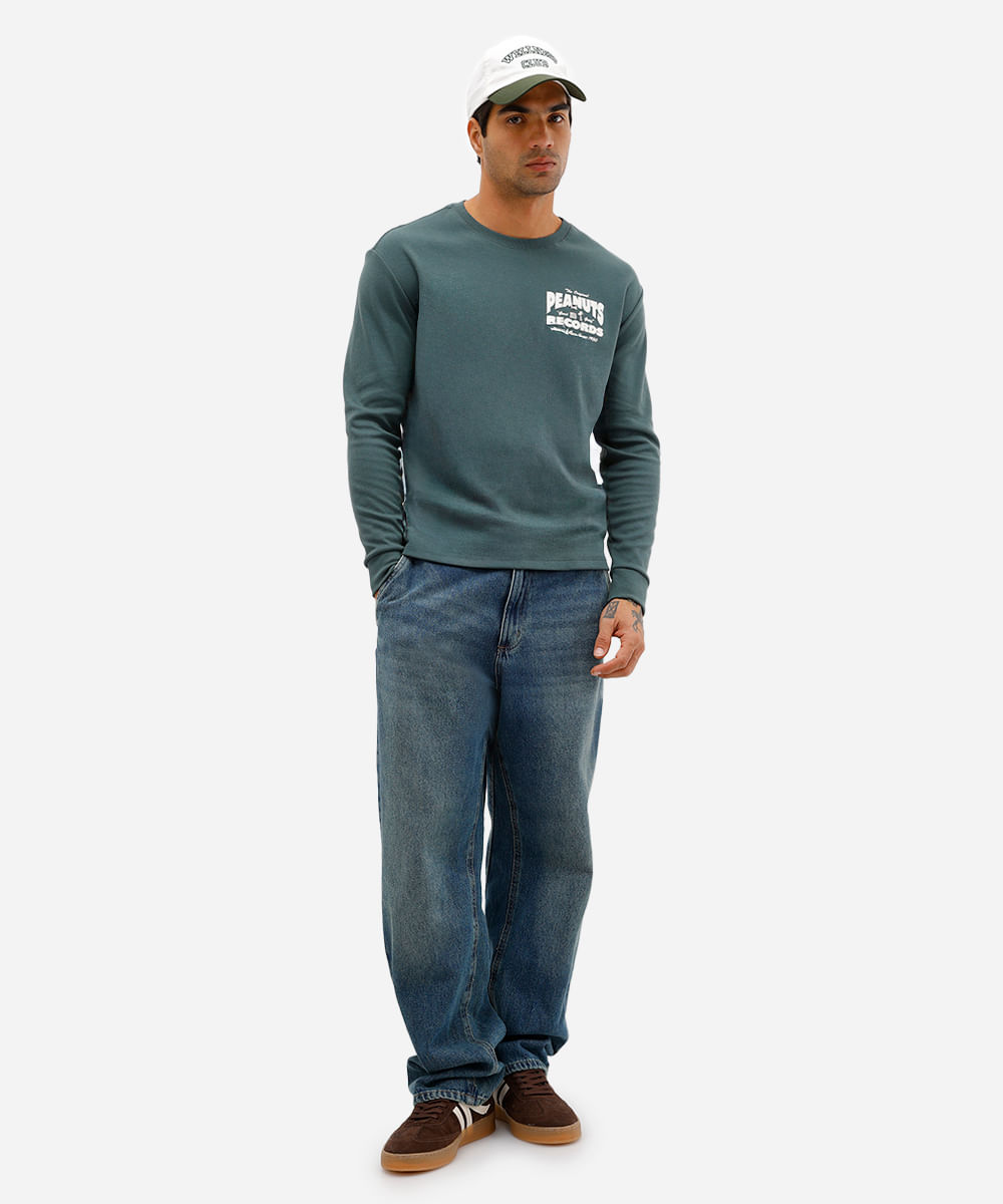 camiseta masculina manga longa snoopy verde