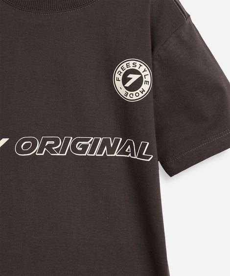 camiseta infantil de algodão estampada cinza