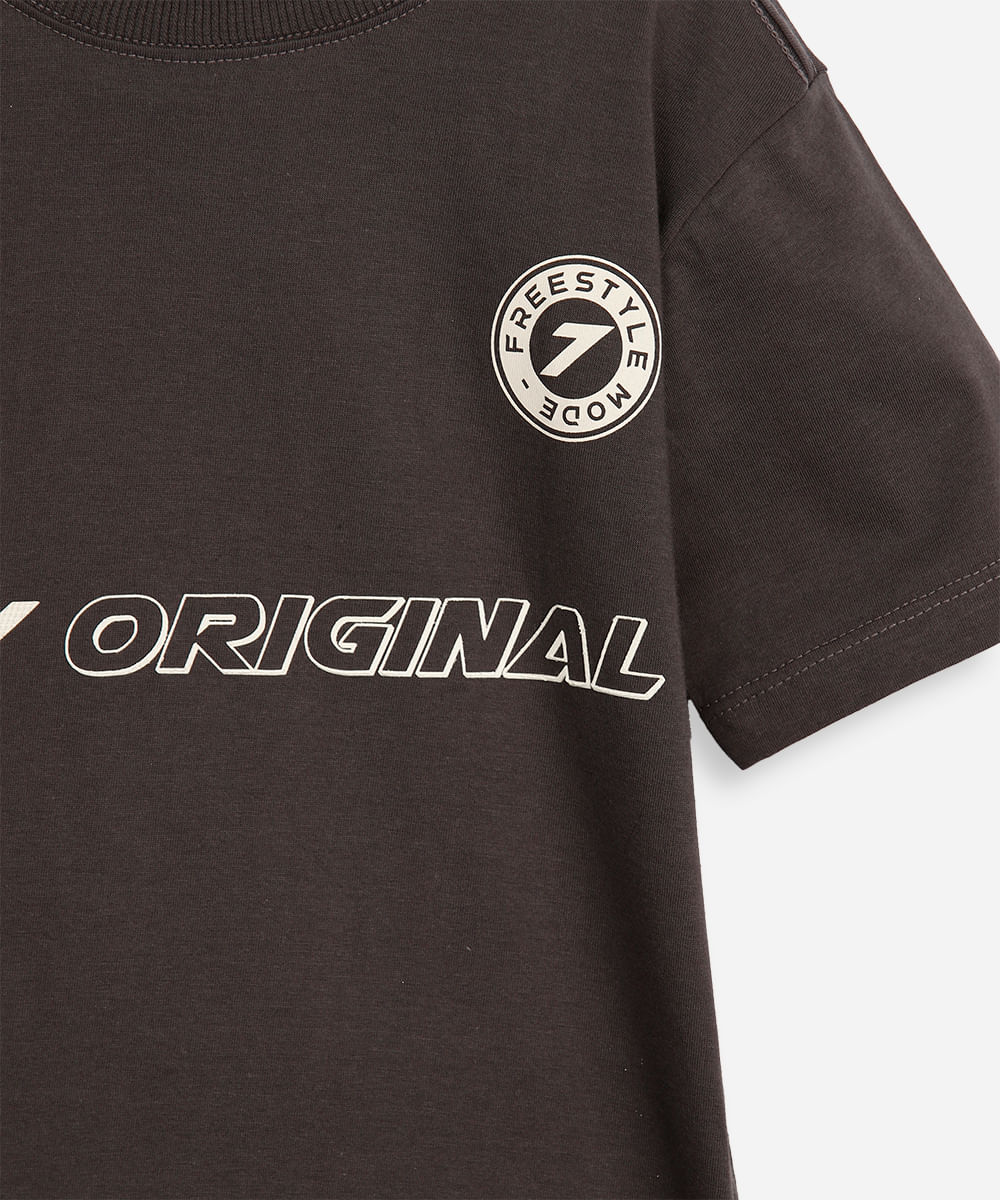 camiseta infantil de algodão estampada cinza
