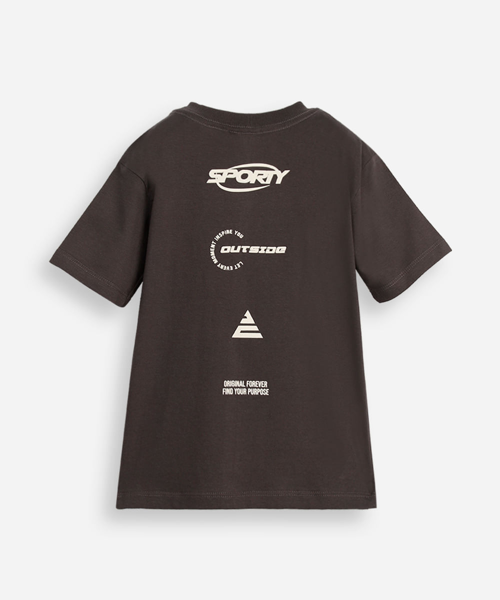 camiseta infantil de algodão estampada cinza