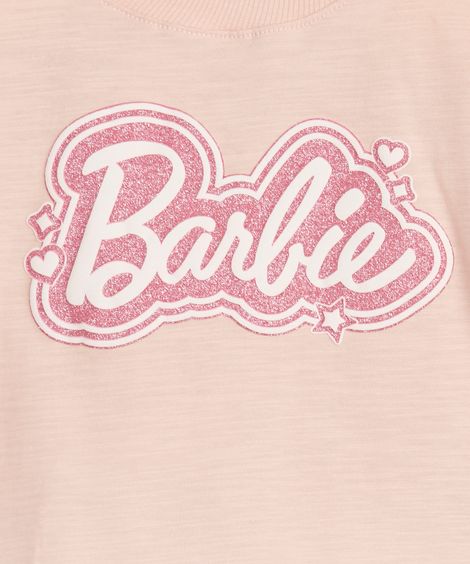 blusa infantil de algodão barbie com glitter rosa