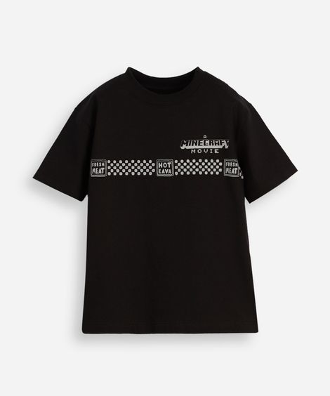camiseta infantil de algodão minecraft preta