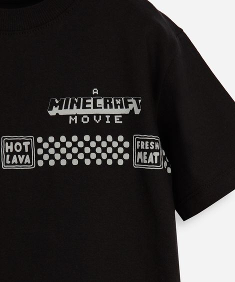 camiseta infantil de algodão minecraft preta