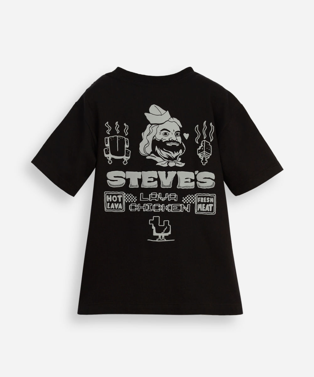 camiseta infantil de algodão minecraft preta