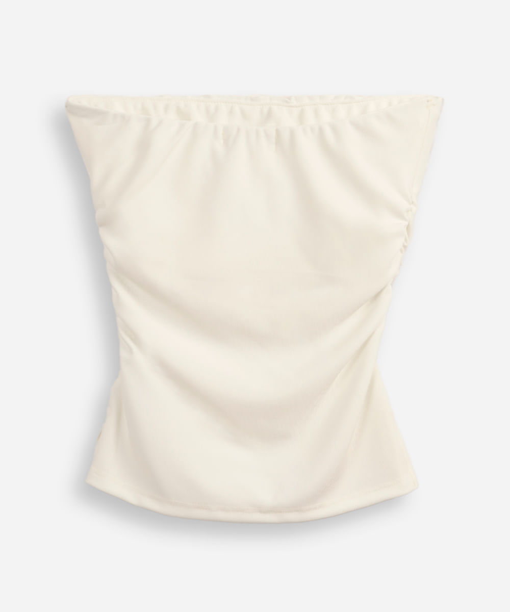 blusa juvenil sem alça franzida off white