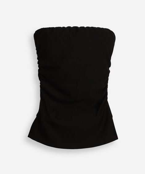 blusa juvenil sem alça franzida preta