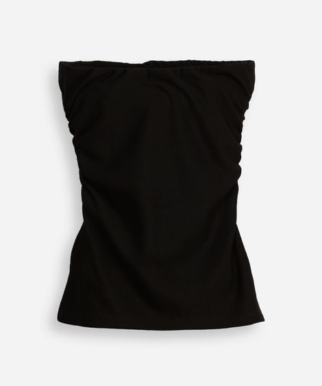 blusa juvenil sem alça franzida preta
