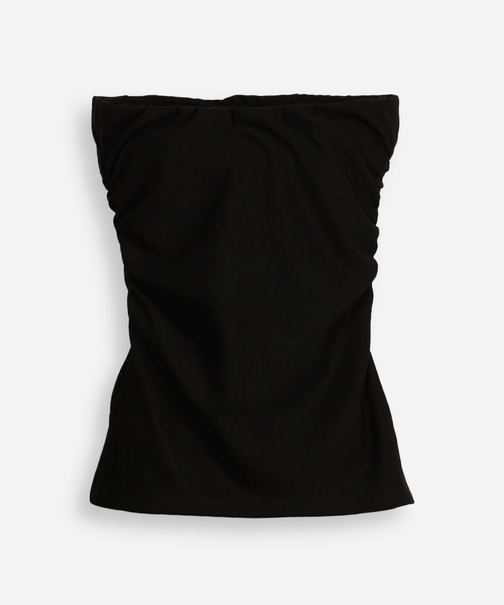 blusa juvenil sem alça franzida preta